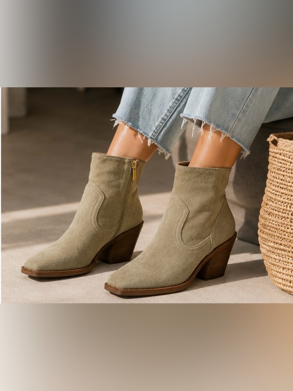Vince Camuto Amtinda Square Toe Beige Suede Boot